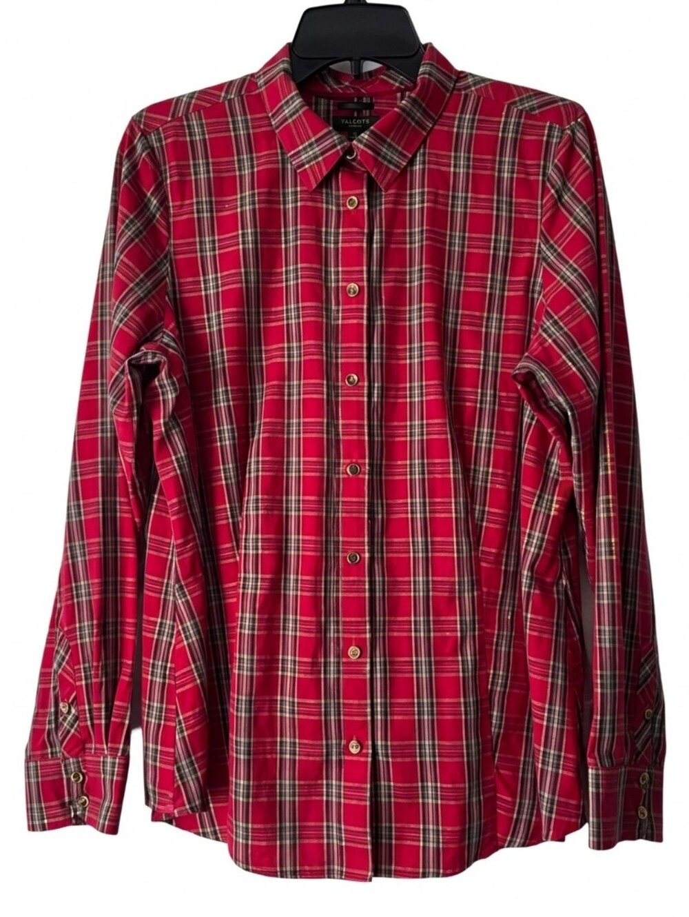 Talbots Plaid Holiday Button Up Shirt - Golden Color Thread Size  12P